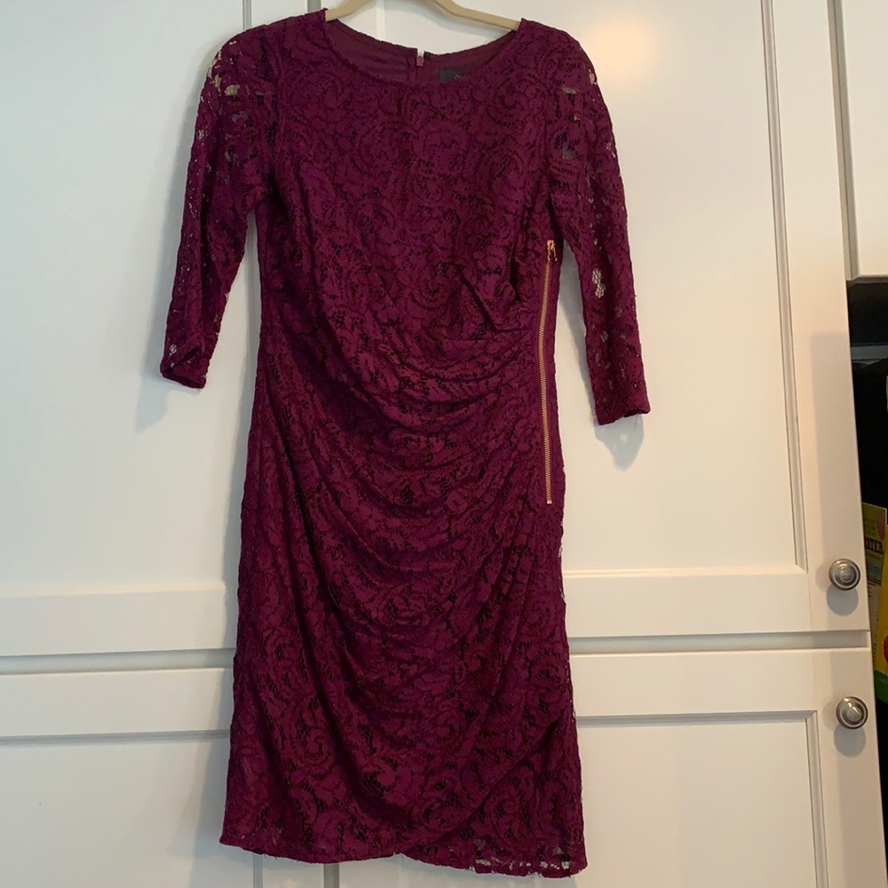 Adrianna Papell deep purple lace dress